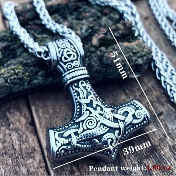 Viking Norse mjolnir Thor’s hammer necklace NEW NIP NWT weave chain stainless - Picture 16 of 16